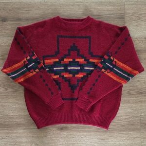 *RARE* Vintage Pendleton Southwestern Aztec Wool Sweater Red, Size Large